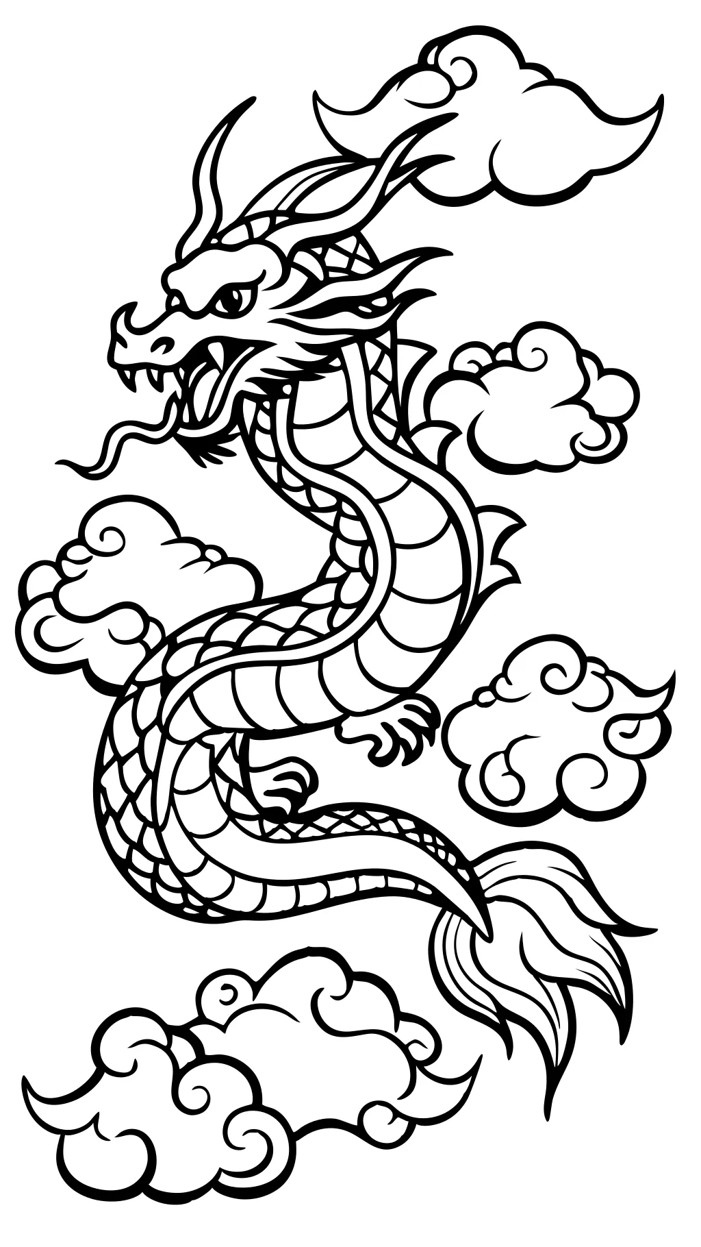 coloring page of a chinese dragon